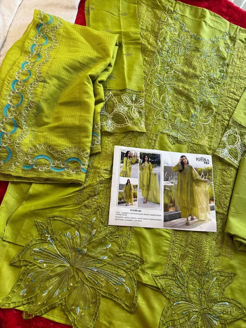 Johra Tex 169 Cambric Cotton Embroidery Pakistani Salwar Kameez Wholesale Online
